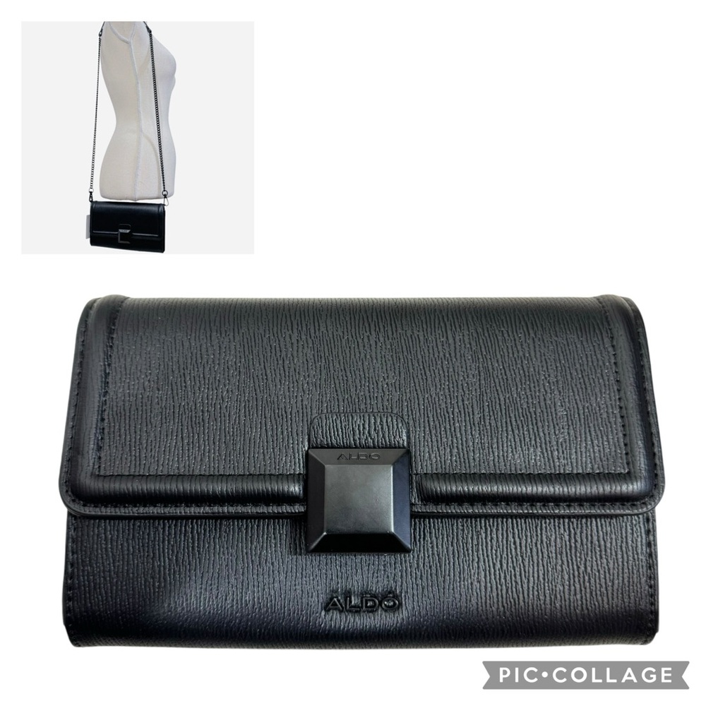 Aldo Black Faux Leather Small Crossbody Shoudler Bag Clutch Minimalist Classic